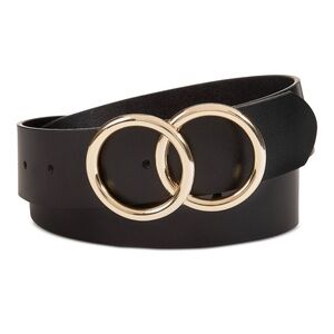 Double circle belt, black leather